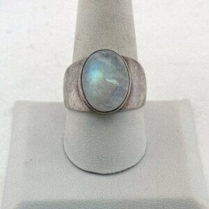 Estate Sterling Silver 925 Moonstone Ring Size 10 Wide Band 8.5g unisex Jewelry